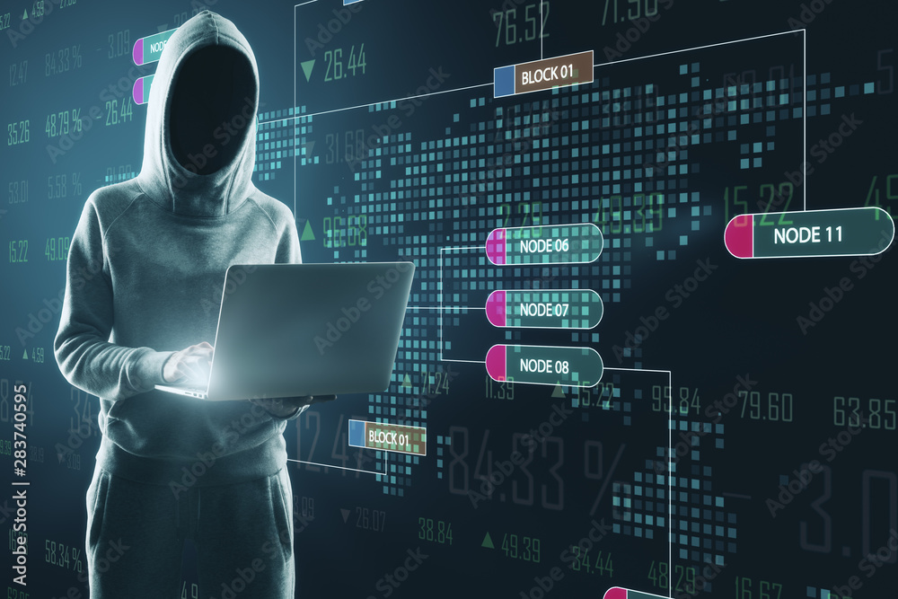 Poster Hacker using glowing big data interface