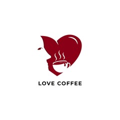 love coffee logo vector icon ilustration, silhouette of people drinking coffee with a love background