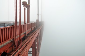 Golden gates bridge in the fog. San-Francisco crazy weather, fog and cloud