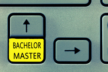 Fototapeta premium Writing note showing Bachelor Master. Business photo showcasing An advanced degree completed after bachelor's degree.