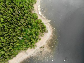 Water in Gulf of Finland. cape with forest and water with stones.  Sandy beach
