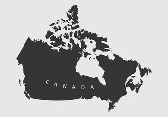 Canada dark silhouette map with label on gray background