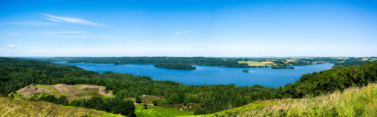 Panorama view over the Silkeborg lake (Julsoe) and the surrounding forest from Himmelbjerget, Denmark