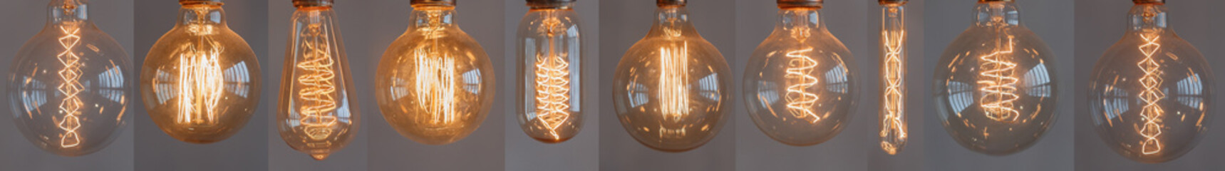 Set edison retro lamp on gray background of different shapes