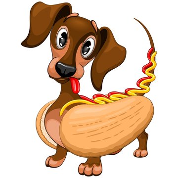 Dachshund Hot Dog Cute and Funny Cartoon Character Vector Illustration 
