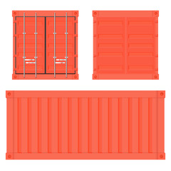 Shipping freight container. Red intermodal container. Set