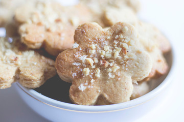 Closeup of some homemade biscuits in a bowl 