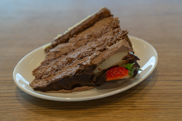 piece of chocolate cake on a plate