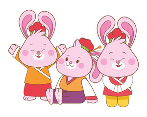 Rabbits celebrating mid autumn festival cartoons