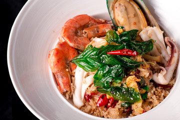 Thailand fried rice with vegetables seafood