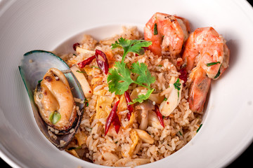 Thailand fried rice with vegetables seafood