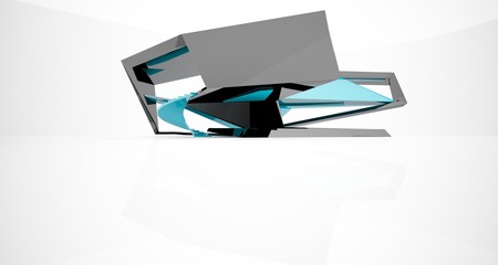 Fototapeta na wymiar Abstract architectural blue and black gloss interior of a minimalist house with large windows.. 3D illustration and rendering.