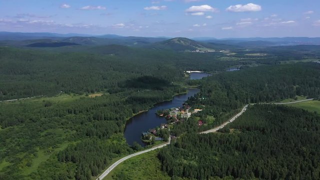 Russia, southern Urals, summer, panorama shot by a quadrocopter from a height of 200 meters