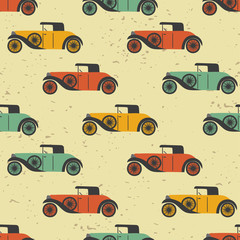 Seamless colorful retro cars pattern. Vector auto background.