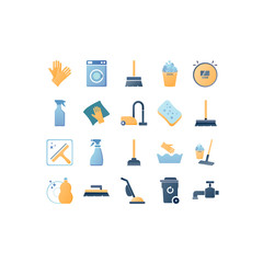 20 colored cleaning icon set. household flat vector illustration
