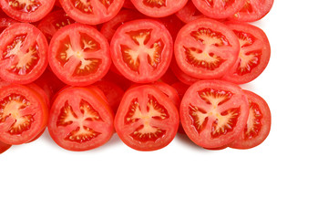 Sliced tomato background. Top view.