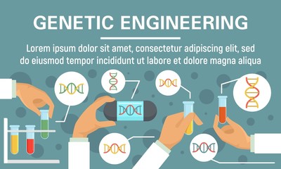 Dna genetic engineering concept banner. Flat illustration of dna genetic engineering vector concept banner for web design