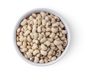 beans in a bowl isolated on white background. top view