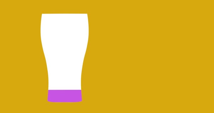 Empty glass filling with pink on yellow background 4k