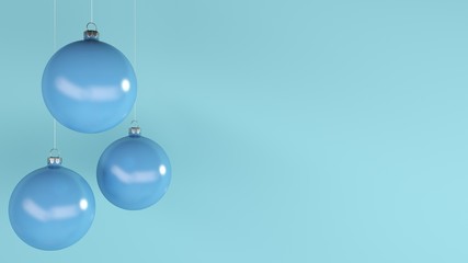 Naklejka na ściany i meble Blue christmas blalls on blue background. Minimalism. 3d render