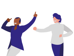 interracial dancers couple disco style characters