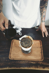 hot Coffee, people making coffee with drip coffee