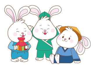 Rabbits celebrating mid autumn festival cartoons