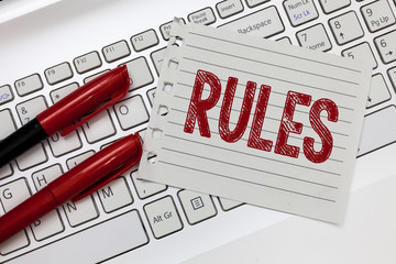 Word writing text Rules. Business concept for exercise ultimate power authority over area and its...