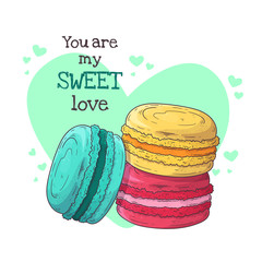 Vector hand drawn illustrations. Realistic french dessert - macaroons.