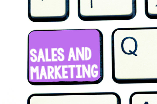 Writing note showing Sales And Marketing. Business photo showcasing Promotion Selling Distribution of Goods or Services.
