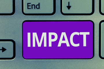 Conceptual hand writing showing Impact. Business photo text action of one object coming forcibly into contact with another.
