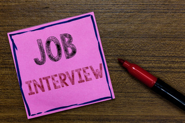 Text sign showing Job Interview. Conceptual photo Assessment Questions Answers Hiring Employment...