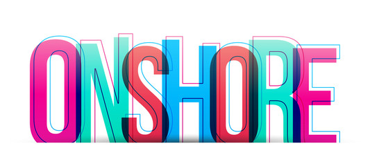 The word Onshore. Colorful vector letters on a white background.