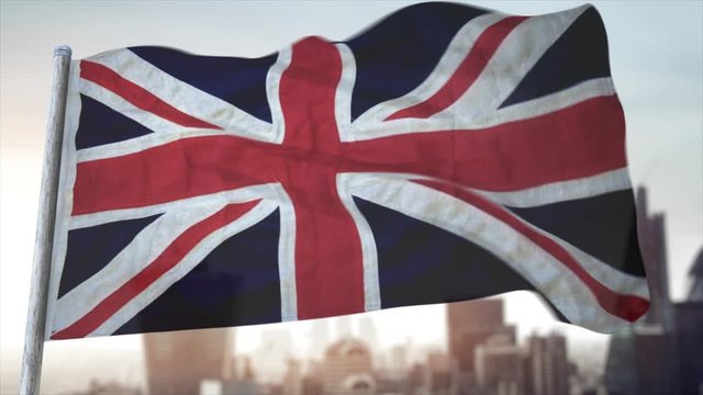 Fully loopable CGI 3D animation of United Kingdom of Great Britain and Northern Ireland Flag fluttering in close-up