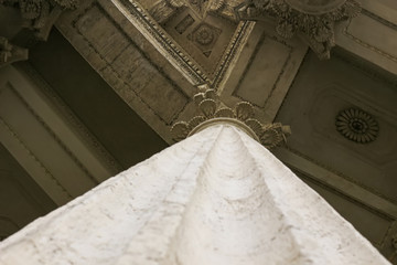 classic antique architecture marble columns enter to palace symmetry foreshortening from below