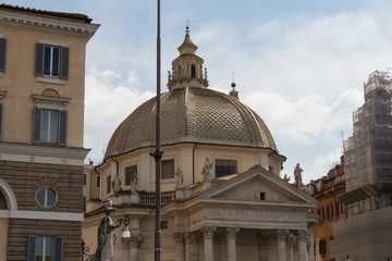 Fototapeta premium Fragment of facade of Santa Maria in Montesanto church, Rome, Italy.