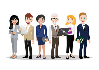 Obraz premium Cartoon character with business man and business woman , teamwork concept design. Flat vector illustration.