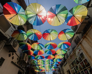 Fototapeta na wymiar umbrellas covering the art street in Georgetown Penang