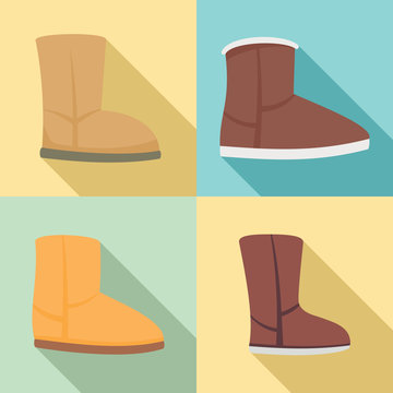 Ugg boots icons set. Flat set of ugg boots vector icons for web design