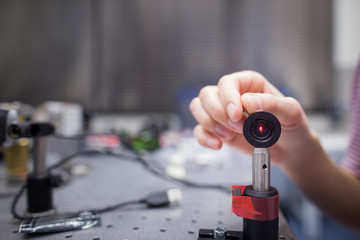 Equipment in a quantum optics lab (color toned image)