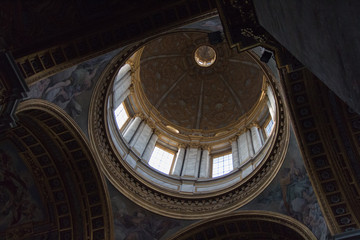 Inside view of dome, interior view of Sant'Ambrogio e Carlo al Corso Church, Rome, Italy.