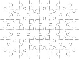 Solved jigsaw, puzzle background. White complete puzzle elements template. Team cooperation, teamwork or solution business theme. EPS 10