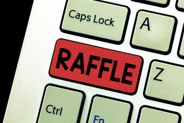 Conceptual hand writing showing Raffle. Business photo text means of raising money by selling numbered tickets offer as prize.