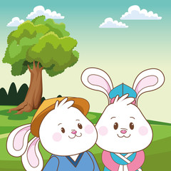 Rabbits celebrating mid autumn festival cartoons