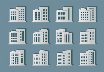 Building paper cut collection on background, Architecture modern origami design