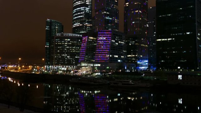 Night Moscow City. A complex of skyscrapers