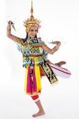 Asian woman in traditional costume of Southern Thailand. Nora dance show.