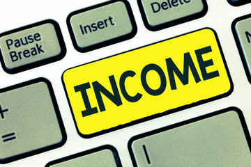 Writing note showing Income. Business photo showcasing money received especially on regular basis...