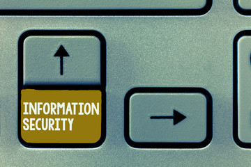 Conceptual hand writing showing Information Security. Business photo showcasing INFOSEC Preventing Unauthorized Access Being Protected.