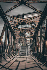 Old railway bridge over the Elbe in Magdeburg, Germany